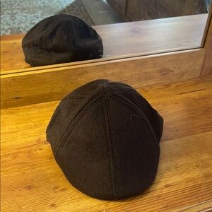Black Textured Wool Newsboy Cap